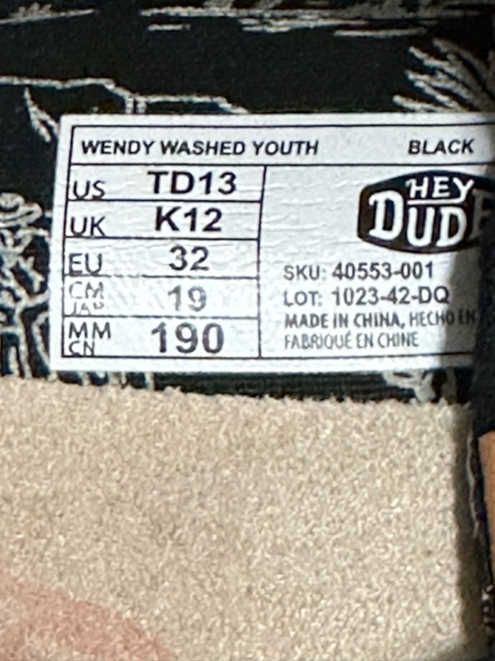 Hey Dude Kids Black Canvas Slip-On Sneakers with Brown Logo Tab - Picture 5 of 5